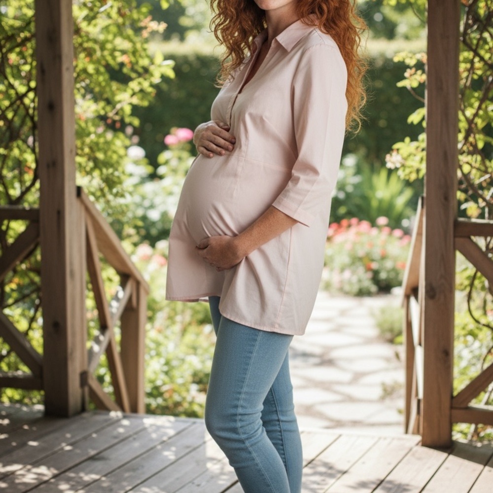 Duo Maternity Top Pink medium stretch w ties